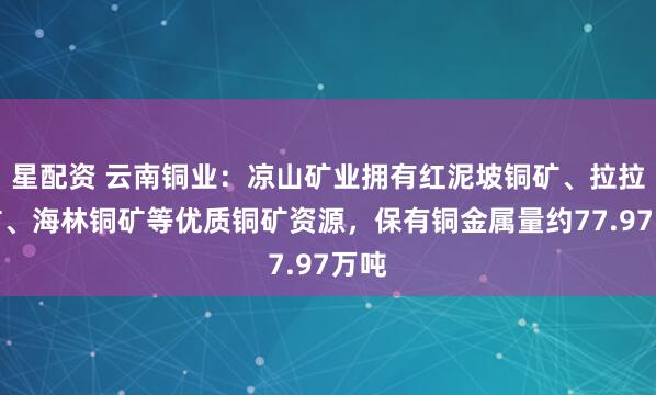 星配资 云南铜业：凉山矿业拥有红泥坡铜矿、拉拉铜矿、海林铜矿等优质铜矿资源，保有铜金属量约77.97万吨